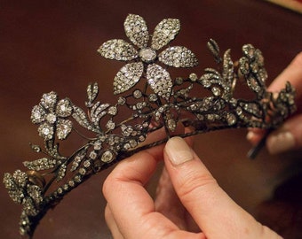 victorian tiaras and Crown Rose cut Diamond 925 sterling silver Crown.