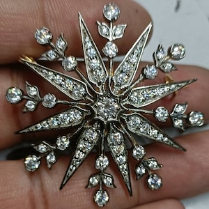 Antique Moissanite Diamond Star Brooch , 2.50ct Diamond, Silver Purity 92.5 ,Handmade Brooch