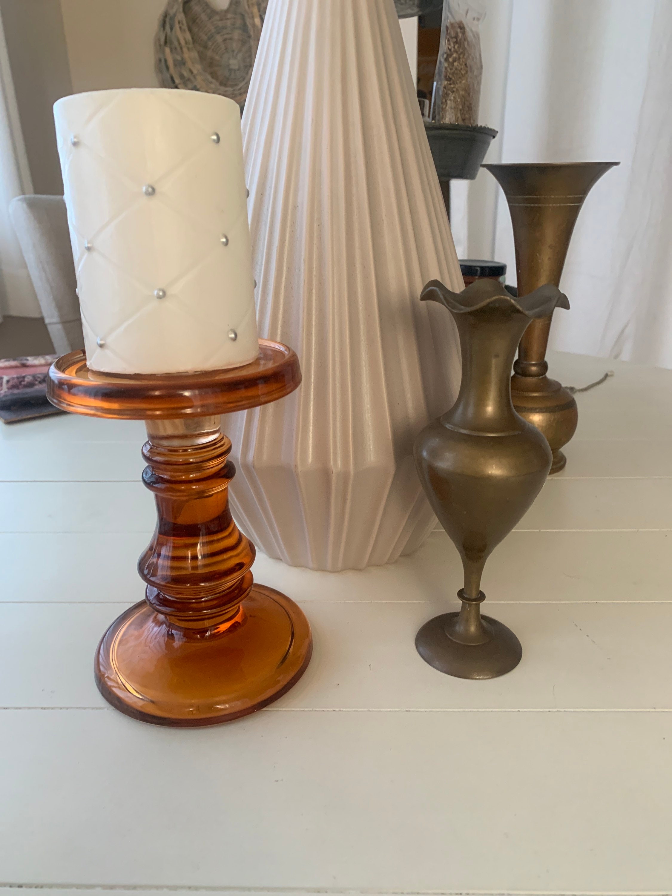 Vintage Amber Candle Holder Etsy