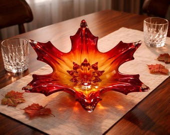 Vintage Murano Art Glass Bowl: Red-Amber Swung Glass Centerpiece