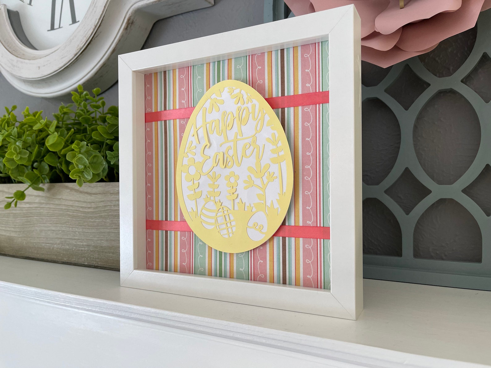 Happy Easter Spring Themed Shadow Box Art Easter Egg Decor Etsy