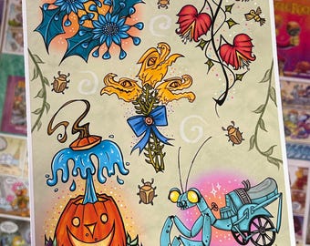 coraline's garden tattoo flash style print.