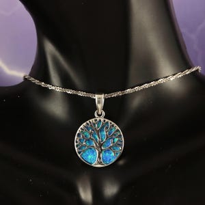 Silver Tree of life pendant 3/4&quot; tall + 5/16&quot; bail Rhodium plate .925 Sterling Opal Celtic tree of life Family tree charm fast free shipping