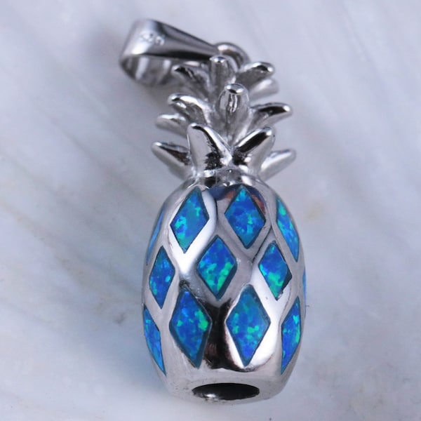 Sterling Pineapple pendant, 1 7/16" tall w/bail 925 Silver Opal 3-D pineapple  gift for her, Rhodium finish, Fast free shipping