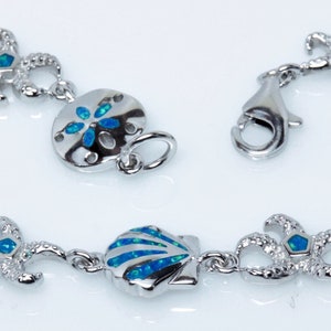 Zilveren sea life-armband, 7 5/8&quot; lang, 925 sterling, gerhodineerd, blauwe opaal combo sea life-sieraden met karabijnsluiting snelle gratis verzending