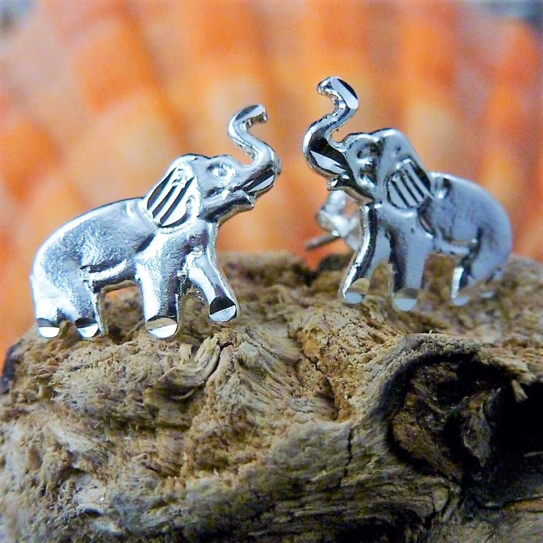 Silver Elephant Earrings 11/16 Tall .925 Sterling African Bull  