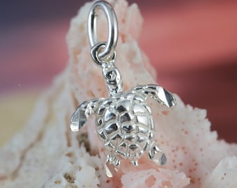 Silver sea turtle mini charm 1/2&quot; long + 1/4&quot; bail Diamond Cut .925 Sterling • turtle necklace, fast free shipping • charm bracelet
