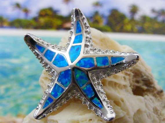 Sterling Silver Blue Opal Starfish Slide Pendant Sterling Silver Blue Opal Starfish Slide Pendant