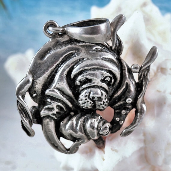 Dolphin with Baby Calf Sterling Silver Antiqued Finish Dolphin with Baby Calf Sterling Silver Antiqued Finish