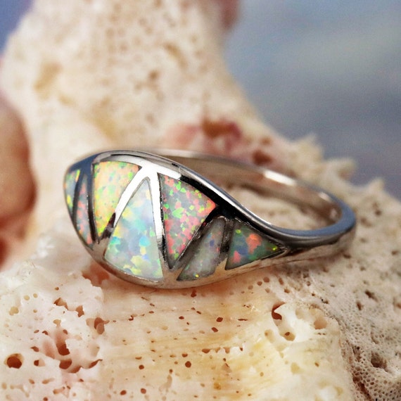 Silver White Opal Ring, 3/8