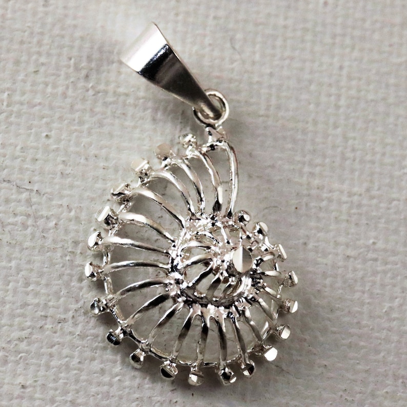 Colgante de nautilus de plata de 1 3/16 de alto con fianza .925 Encanto de concha de ley con corte de diamante Regalo de recuerdo de joyería recortada para su envío rápido y gratuito imagen 5