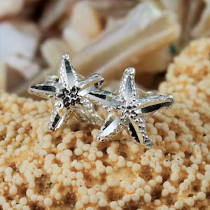 Sterling Silver Starfish Studs. 3/16&quot; x 3/16&quot; .925 starfish Post Earrings, Diamond cut, jewelry gift for her, fast Free Shipping
