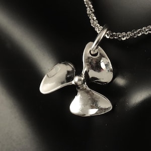 Silver propeller pendant 5/8&quot; + 1/4&quot; bail .925 Sterling Diamond cut, boat prop charm gift for her,  Nautical jewelry, free fast shipping