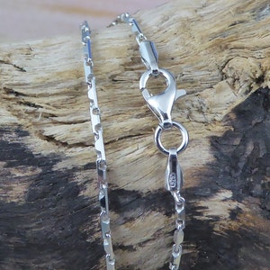 Silver rectangular link Chain. Made in Italy. 1.3 mm wide, Rhodium Plated .925 Sterling links with lobster claw clasp. Fast free shipping.