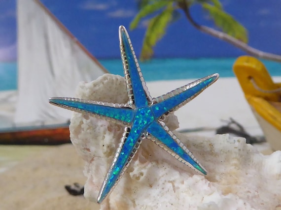 Sterling Silver Blue Opal Starfish Slide Pendant Sterling Silver Blue Opal Starfish Slide Pendant