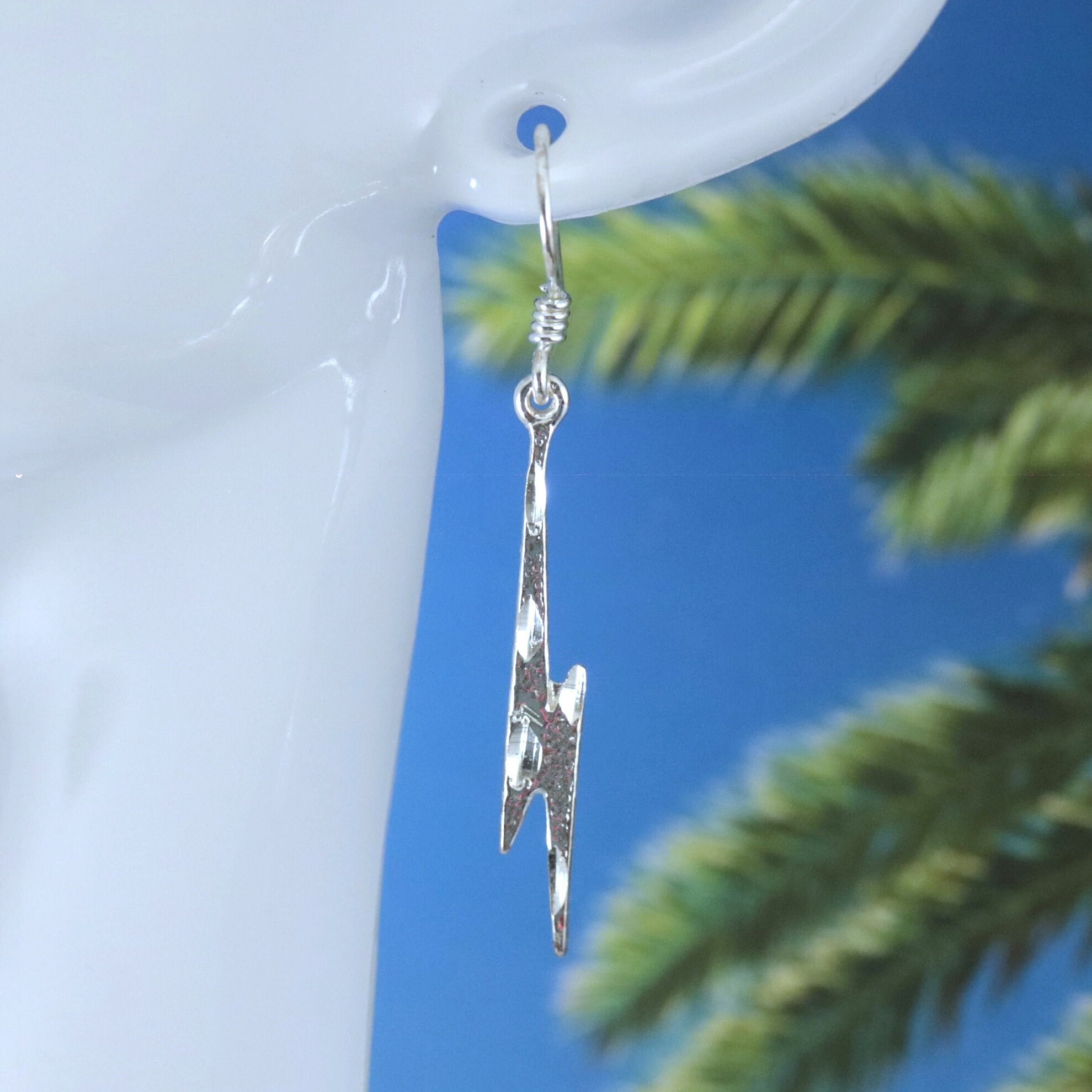 Orecchini A Perno In Argento 925 Con Diamante Simulato, Forma Fulmine, Fatti In Italia, Old English Jewellers