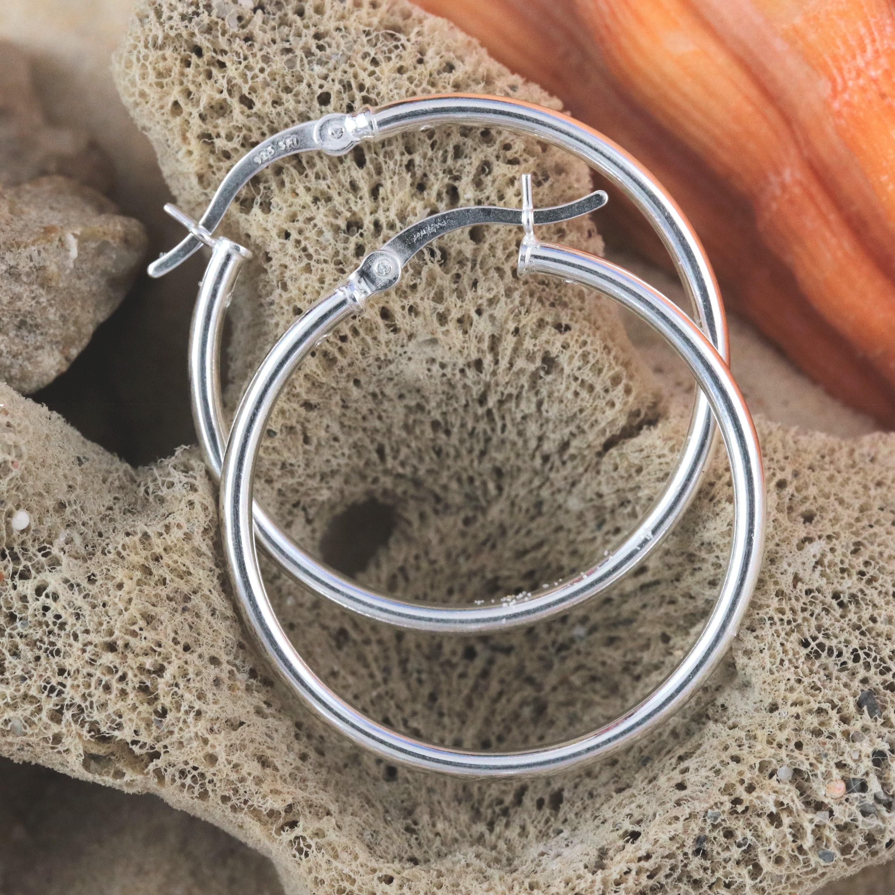 Handmade 925 Sterling Silver Filled Hoop Earrings – Leverback Studs, Italian Design