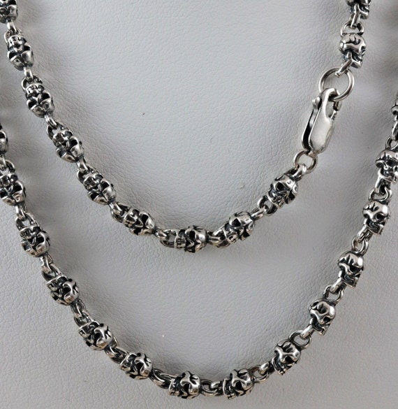 Sterling Silver Oxidized Handmade Skull Chain. 4 Mm Wide X 4.5 Mm
