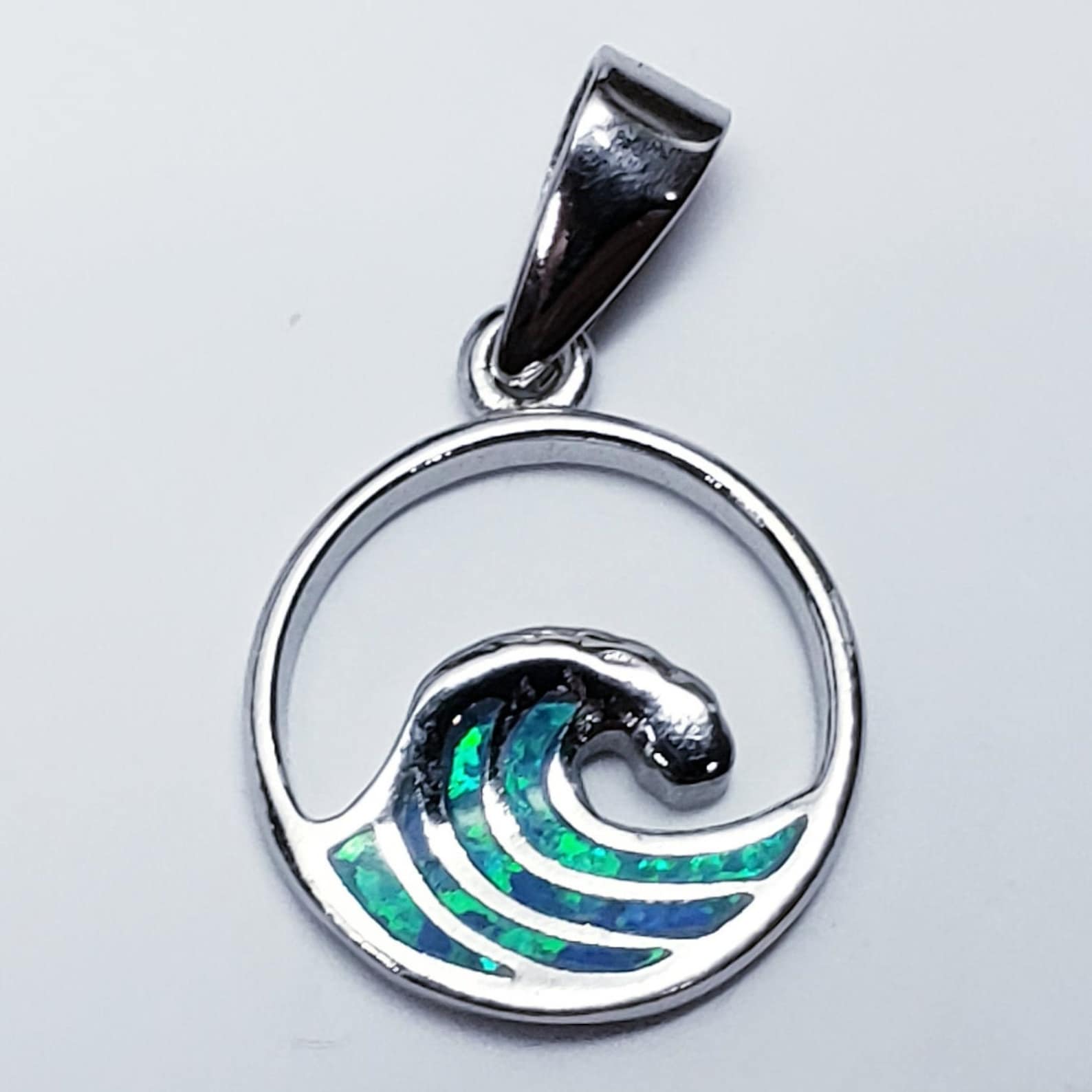 Detailed 925 Sterling Silver ocean wave pendant with inlaid | Etsy