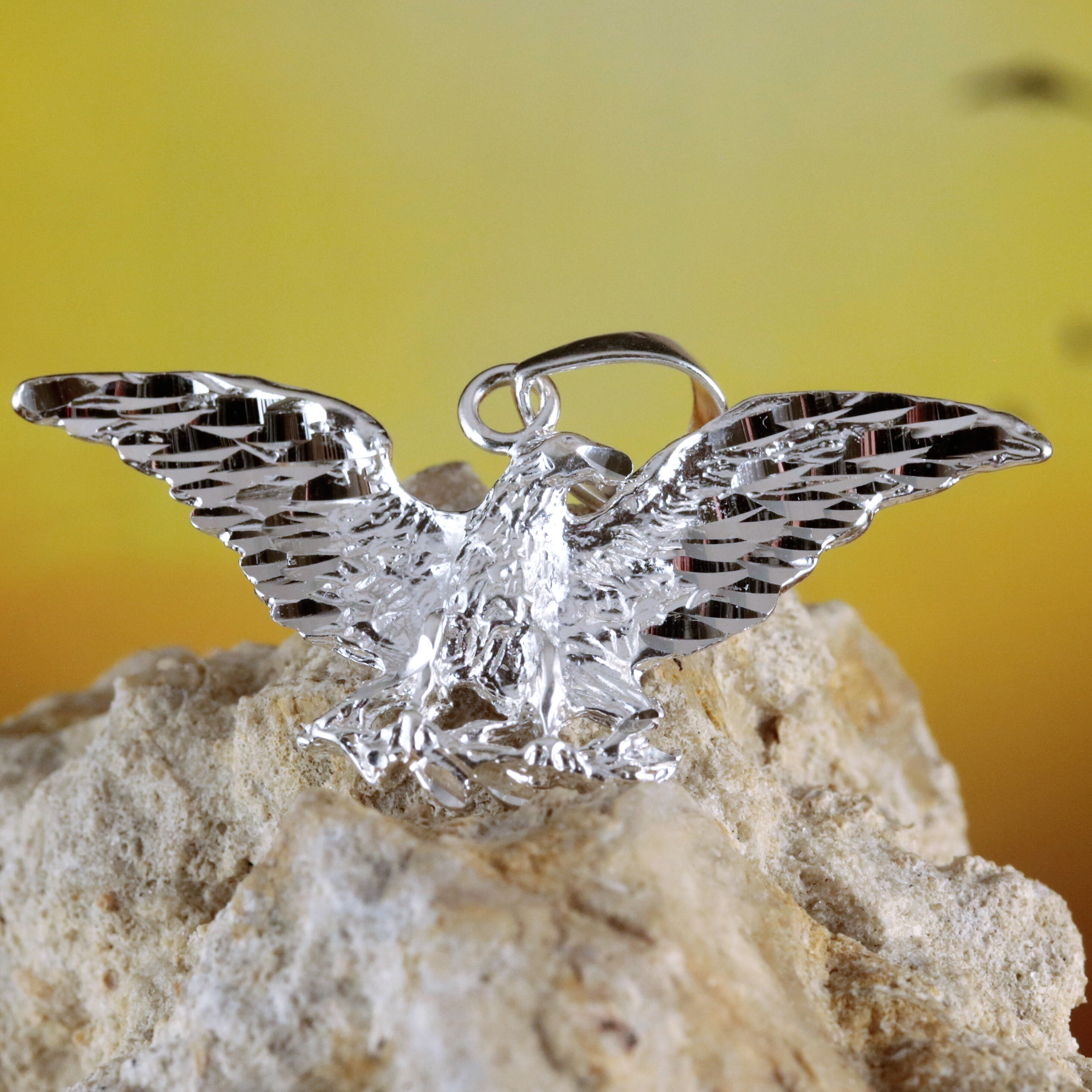 Silver Eagle Pendant, 1 3/4 Wide Sterling Bald Eagle Charm Gift