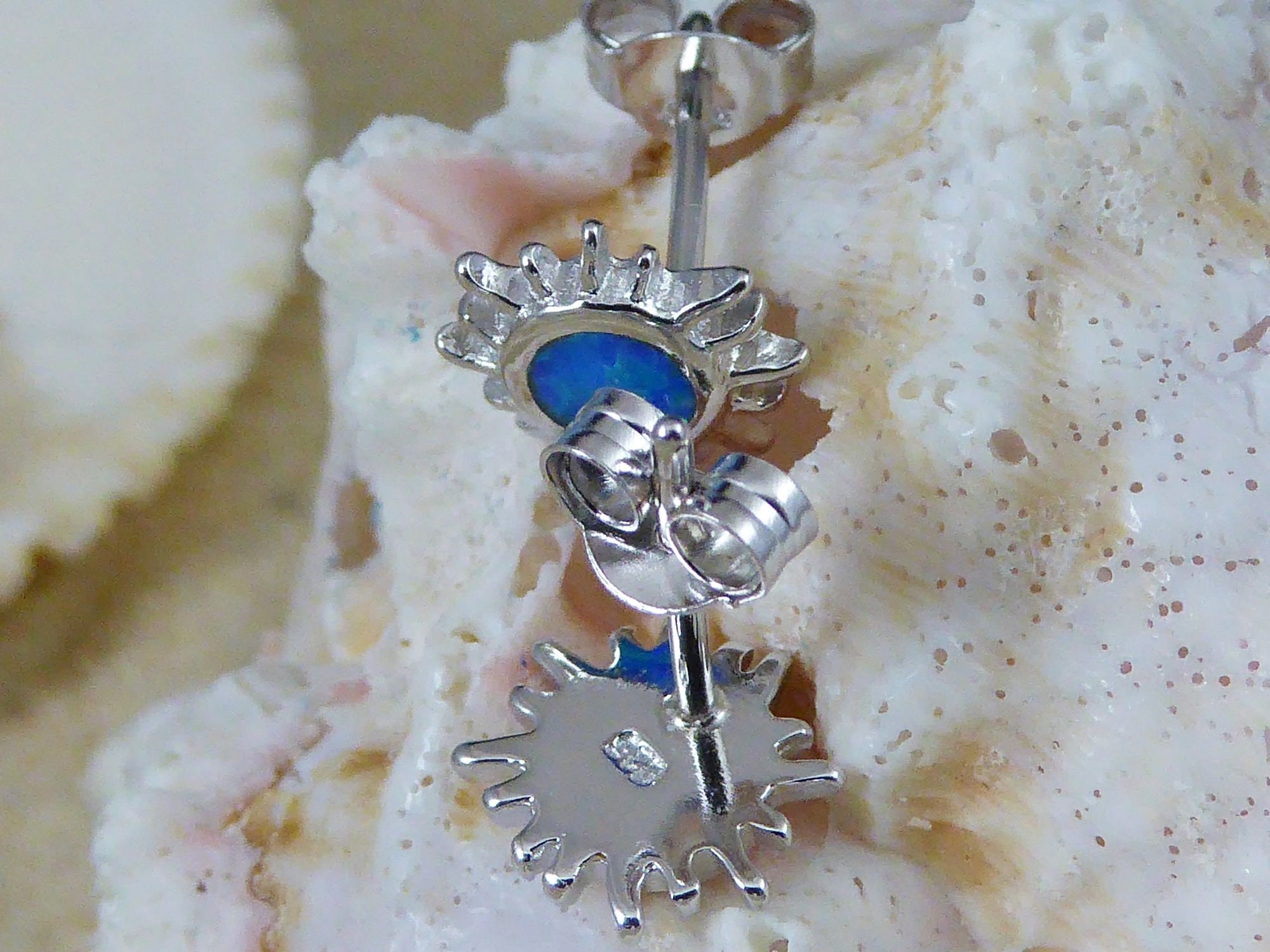 Orecchini A Sole In Argento 925 Con Opale Blu E Zirconi - Gioiello Donna, Ragazza, Mamma, Moglie, In Elegante Scatola Regalo - 2