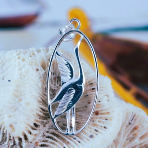 Silver Egret Heron pendant, 1 1/4&quot; tall + 1/4&quot; bail Diamond cut .925 Sterling Great blue, white Heron charm, gift, Fast free shipping