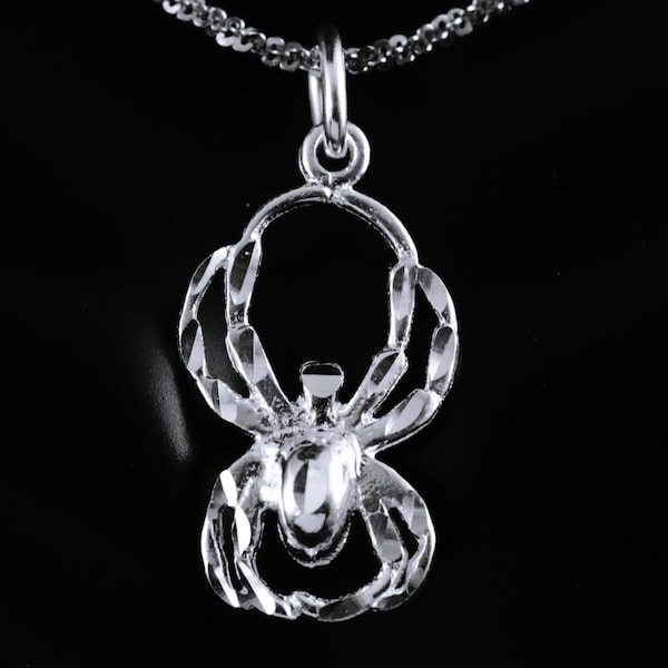 Diamond Cut Sterling Silver Spider Charm Pendant 3/4" + 1/4" jump ring