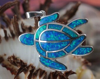 Ciondolo tartaruga marina opale blu da donna in argento sterling 4,1 g E2886 - Italia