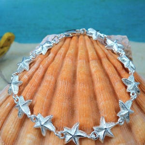Silver Starfish Bracelet 7 1/4&quot; - 8&quot; adjustable solid .925 Sterling Diamond cut, Sea star jewelry, fast free shipping,  lobster claw lock