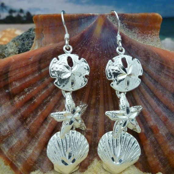 Sterling Silver Shell Starfish Earrings Sterling Silver Shell Starfish Earrings