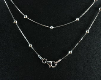Silver box chain with disc shape beads .925 Sterling  Rhodium Plated 1mm  16-18". Fast  Free shipping, Made in Italy. Lobster claw lock