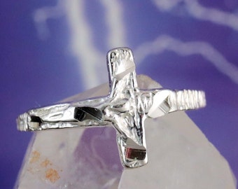 Silver crucifix ring, 1/2" tall .925 Sterling Diamond cut finish, 2mm shank, religious souvenir cross ring gift for her fast free shipping