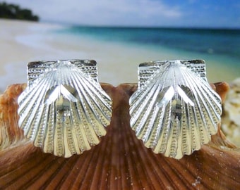 Sterlingzilveren diamantgeslepen schelpoorbellen, 11/16" .925
