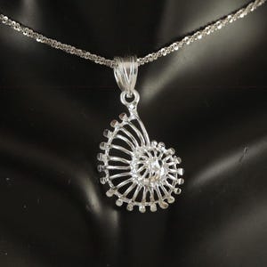 Silver nautilus pendant 7/8&#39; +  1/4&quot; tall bail .925 Sterling Diamond cut seashell charm cutout jewelry gift for her fast free shipping