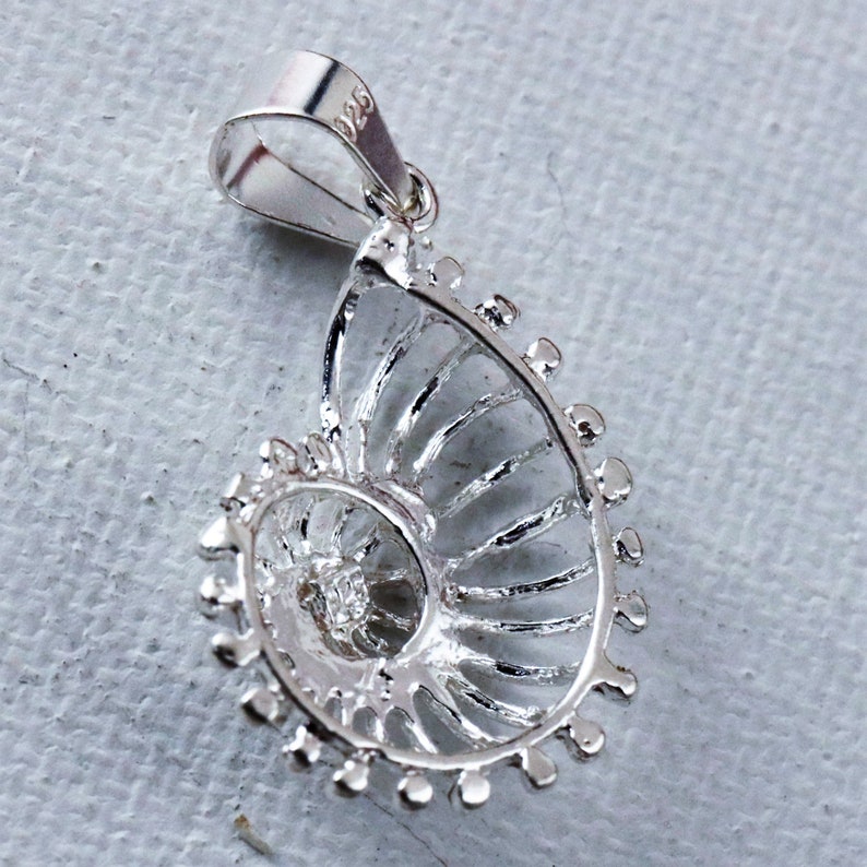 Colgante de nautilus de plata de 1 3/16 de alto con fianza .925 Encanto de concha de ley con corte de diamante Regalo de recuerdo de joyería recortada para su envío rápido y gratuito imagen 10