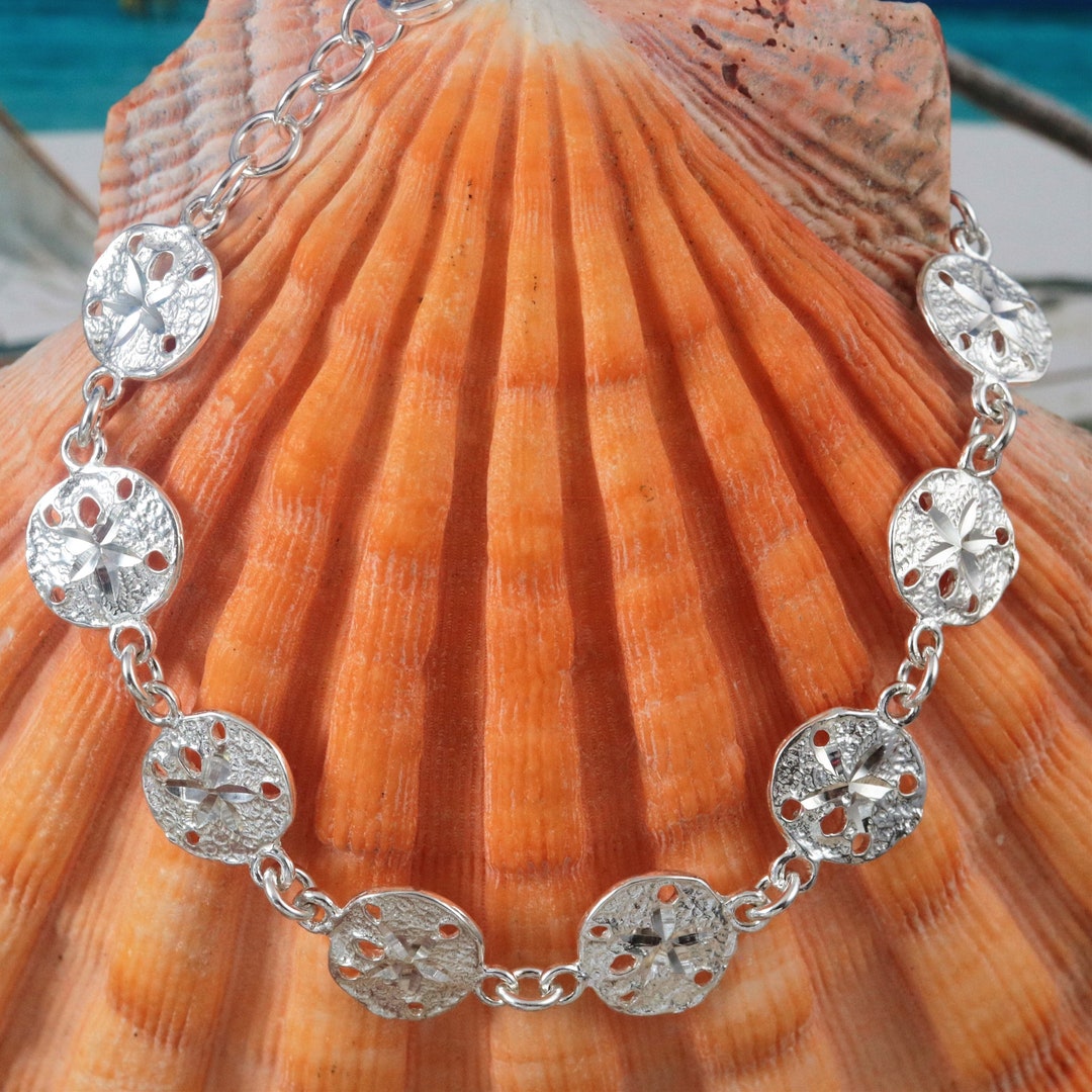 Silver Sand Dollar Bracelet .925 Sterling Diamond Cut, Sea Life Jewelry ...