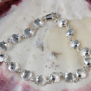 Sterlingzilveren schulp schakelarmband: hoogglans schelpsieraden
