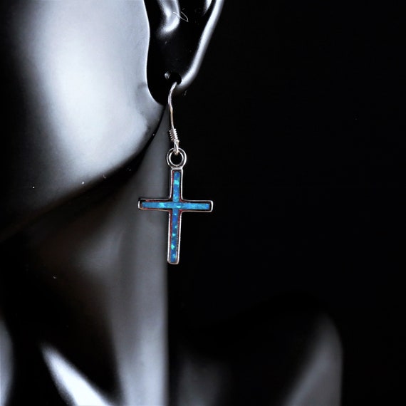 GRANDE PENDENTE CON CROCE IN ARGENTO STERLING CON PIETRA PREZIOSA OPALE DI... | Australia