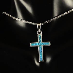 Silver Opal Cross pendant 1&quot; long + 1/4&quot; bail Rhodium plated .925 Sterling Opal cross charm, Religious Jesus Jewelry, Fast Free Shipping