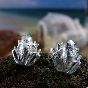 Silber Frosch Ohrstecker, 5/16 &quot;.925 Sterling Frosch 3-D-Post, Amphibien Schmuck, Kröte Ohrringe, Kaulquappe, schneller kostenloser Versand