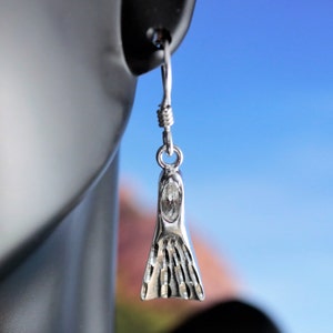 Silver swim Fins earrings, 1&quot; tall + 1/2&quot; ear wire Diamond cut .925 Sterling flippers dangles, fast free shipping scuba diver gift for her