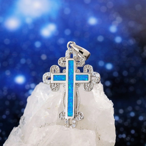 Cross Pendant with Blue and Clear Cubic Zirconia Stones Sterling Silver Cross Pendant with Blue and Clear Cubic Zirconia Stones Sterling Silver