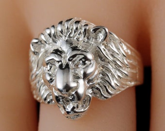 Silver lion's head ring • Sterling Silver male lion ring gift for him, Men's silver ring for Leo • 1/4 ounce silver • Fast free shipping