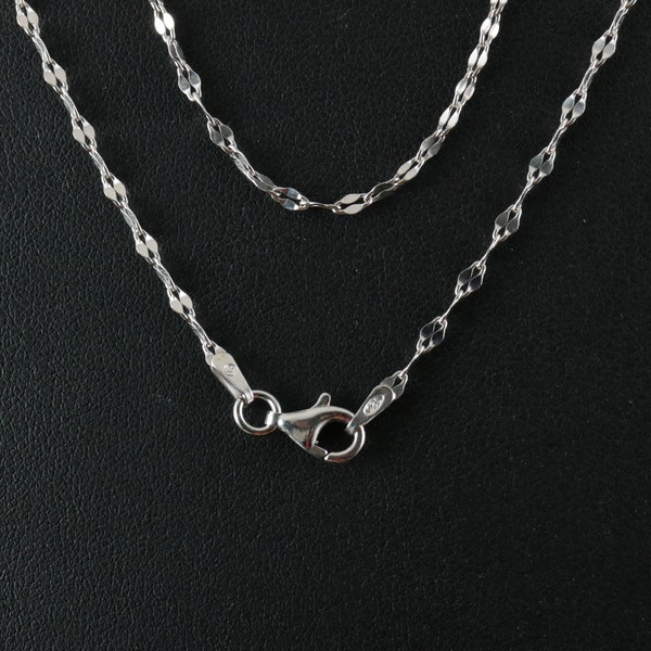 Silver 2mm Diamond shape chain • .925 Sterling Rhodium Plated • made in Italy Italian necklace • fast free shipping • lobster claw lock