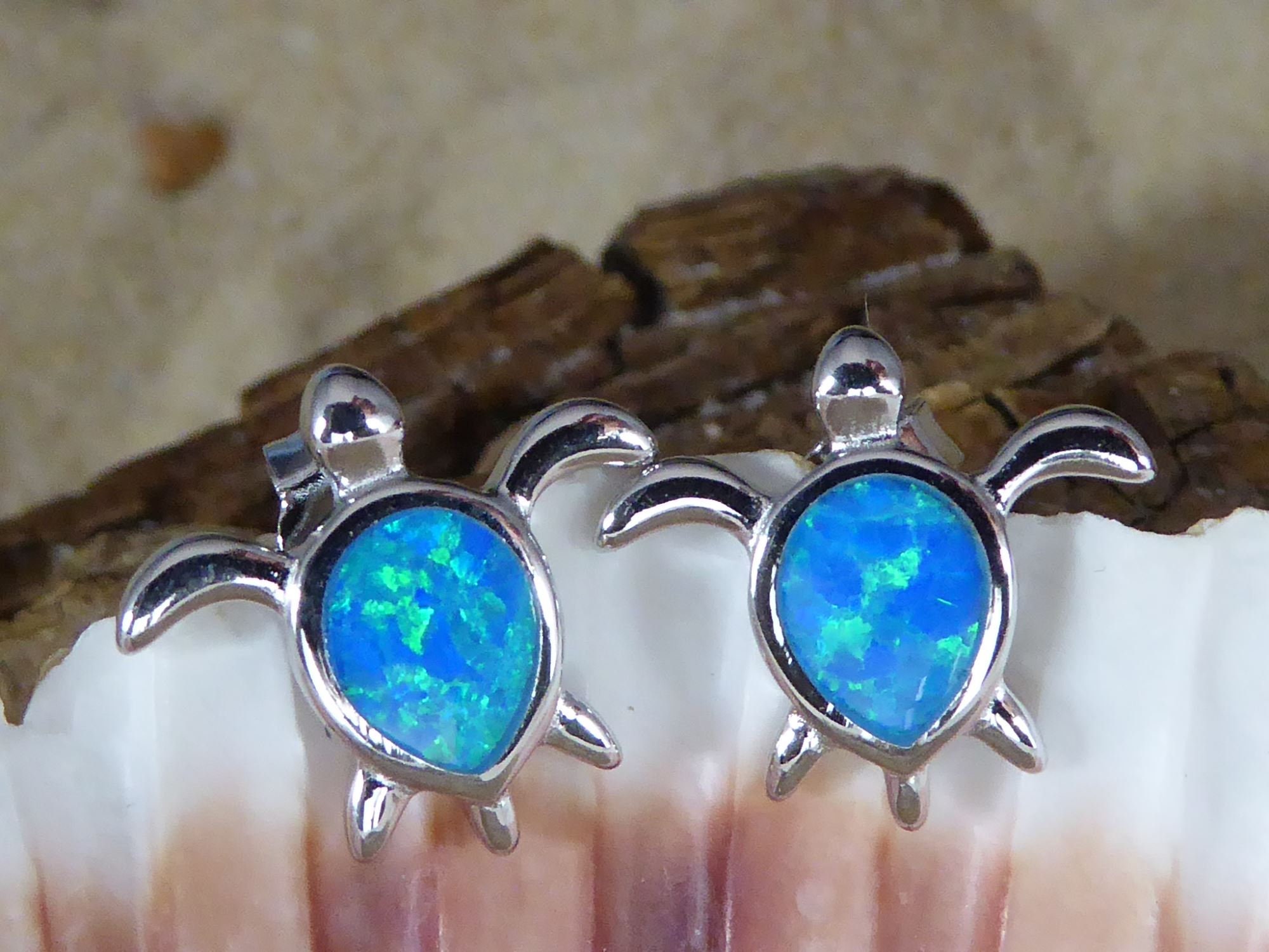 Orecchini A Tartaruga Marina In Argento Sterling 925 - Con Opale Blu, Pendenti A Forma Di Tartaruga, Gioielli Donna