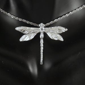 Silver Dragonfly Slide pendant, 1 1/8&quot; tall. Diamond cut, .925 Sterling dragonfly charm gift, Insect bug Jewelry, Fast Free Shipping