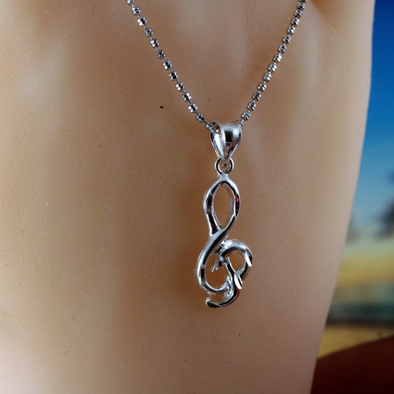 Ciondolo Chiave Di Violino In Argento 925 Con Catena 45,7 Cm – Gioiello Musica, Regalo In Scatola
