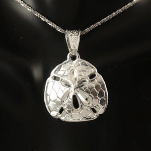 Silver Sand Dollar Pendant. 1 1/8&quot; tall + 3/8&quot; bail .925 Sterling Diamond cut sand dollar charm, Fast Free Shipping. 6.5gr