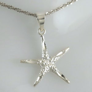 Silber-Seestern-Anhänger, 1 "+ 1/4" lange Öse, Diamantschliff, .925 Sterling Sea Star Charm Halskette, schneller kostenloser Versand, Sea Life Geschenk für Sie