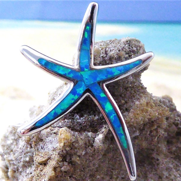 Silver Starfish pendant, 1 1/8" tall .925 Sterling Opal Slide, Rhodium finish Sea life Jewelry, Fast Free Shipping, sea star gift for her